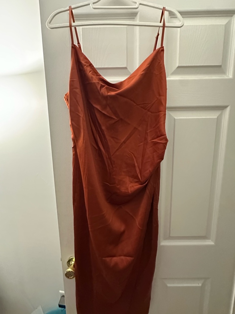 Lulu's Satin Slip Dress in Rust Orange